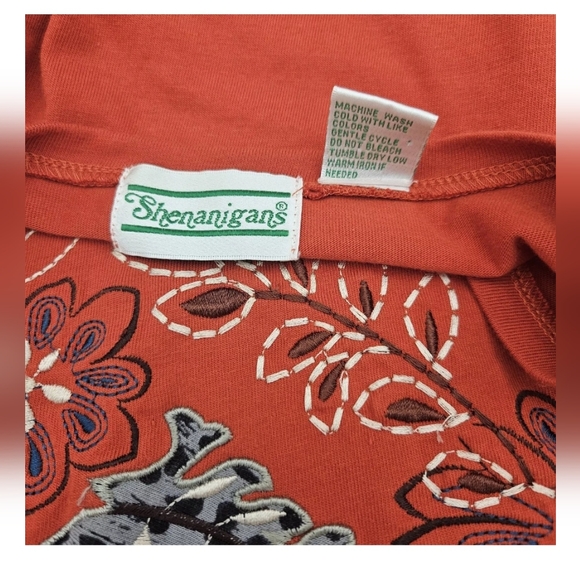 Shenanigans 3/4 Sleeve Embroidered Top Size Autumn Fall Rust Leaves Vintage 90s? - Picture 8 of 8